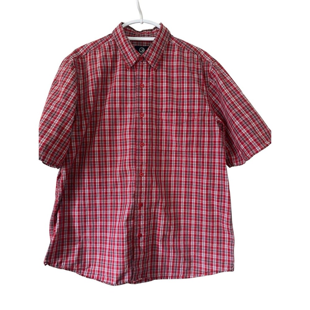 Bullhead Short Sleeve Button Up Shirt Men's Red Plaid Size Large L Cotton VTG
